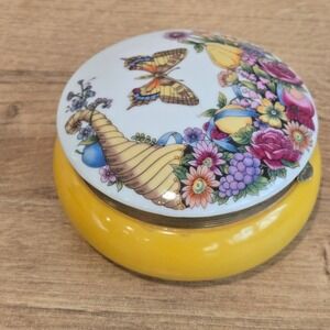 Vtg Ardalt Lenwile China Covered Trinket Box Yellow Butterfly Floral Cornucopia